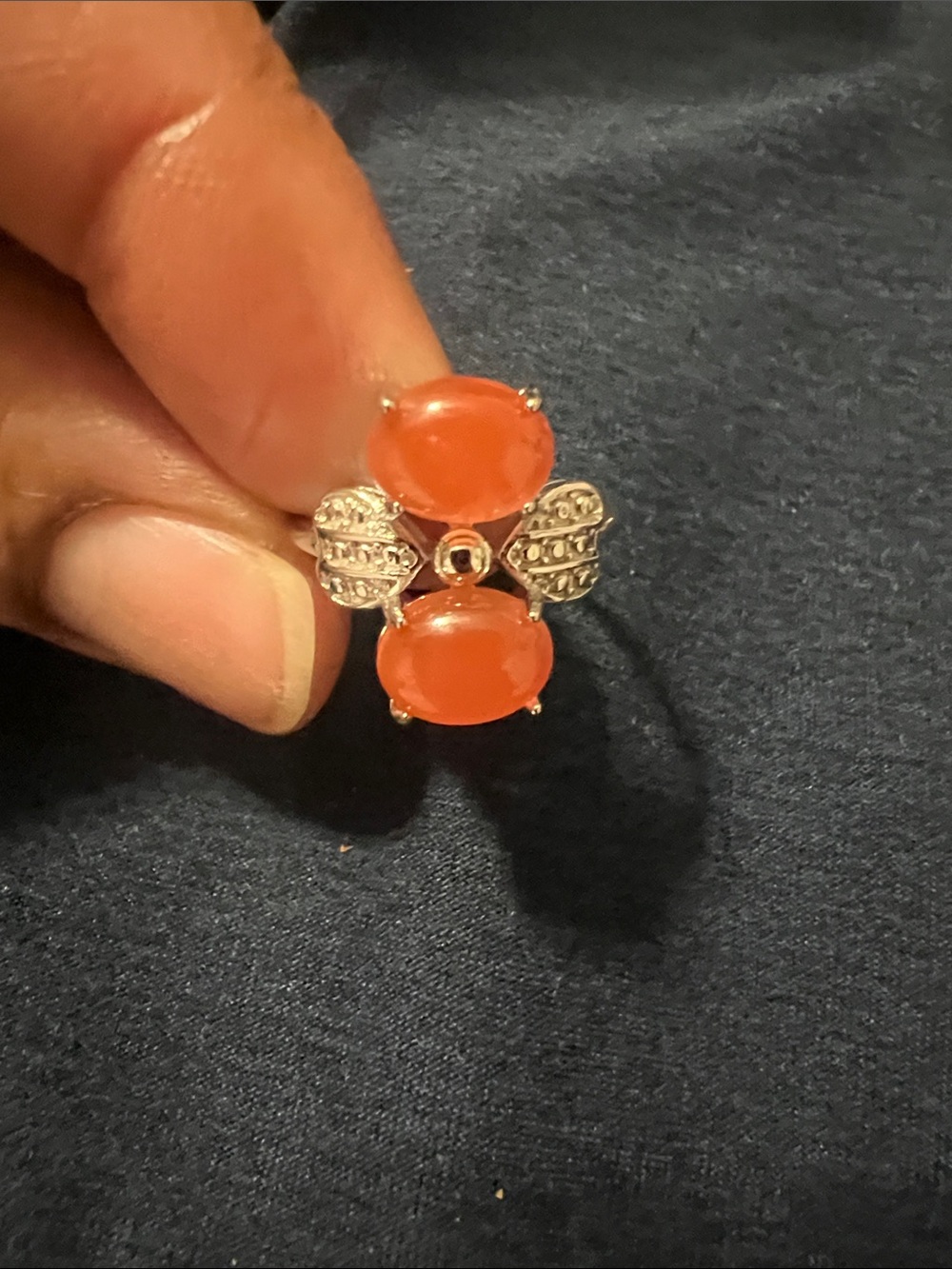 Elegant Orange Gemstone Women's Ring with Silver Accents